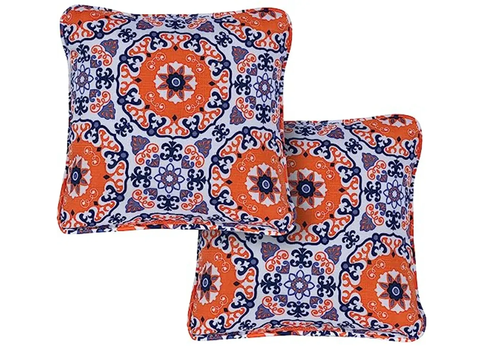 Hanover Medallion Indoor/Outdoor Throw Pillow, Decorative, Set of 2, Orange/Blue