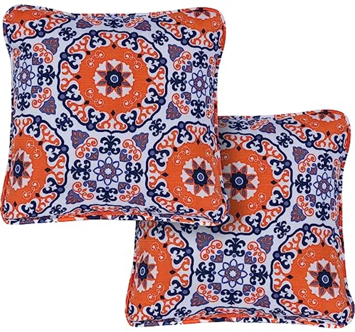 Hanover Medallion Indoor/Outdoor Throw Pillow, Decorative, Set of 2, Orange/Blue