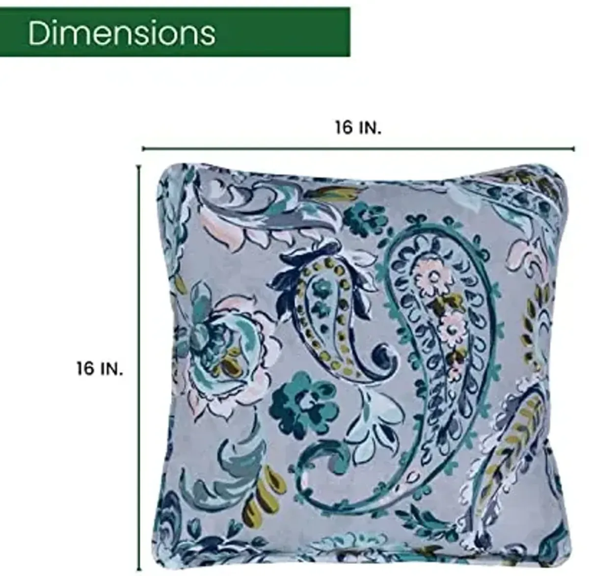 Hanover Paisley Indoor Throw, Set of 1, Decorative and Weather Resistant Grey and Blue Cushion for Outdoor Furniture and Patio Sets with Premium Quick-Drying Fabric, 1 Pillow