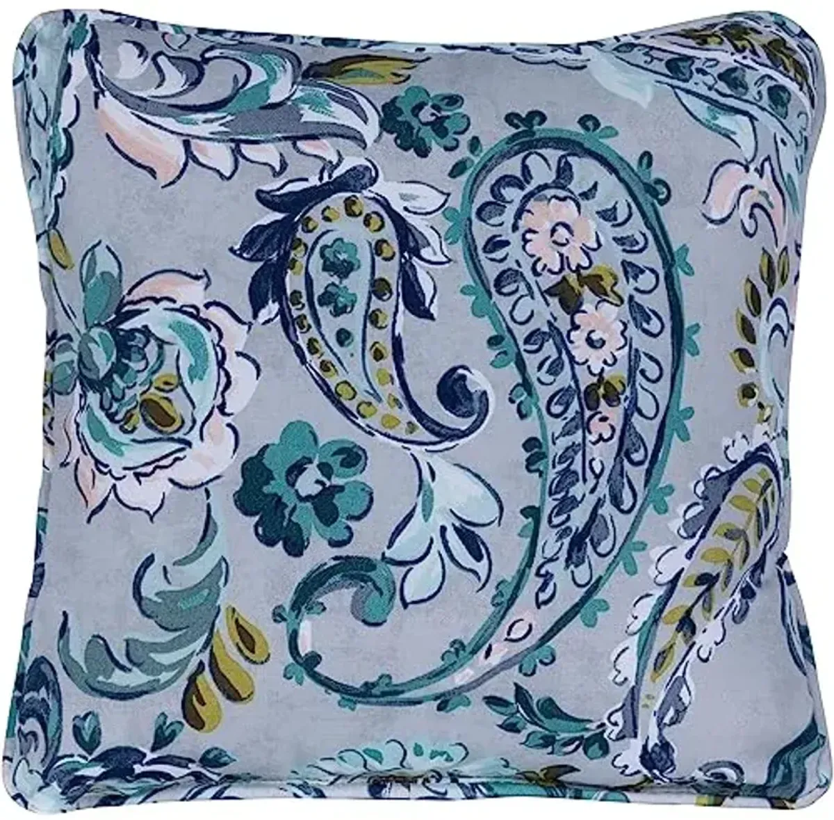 Hanover Paisley Indoor Throw, Set of 1, Decorative and Weather Resistant Grey and Blue Cushion for Outdoor Furniture and Patio Sets with Premium Quick-Drying Fabric, 1 Pillow
