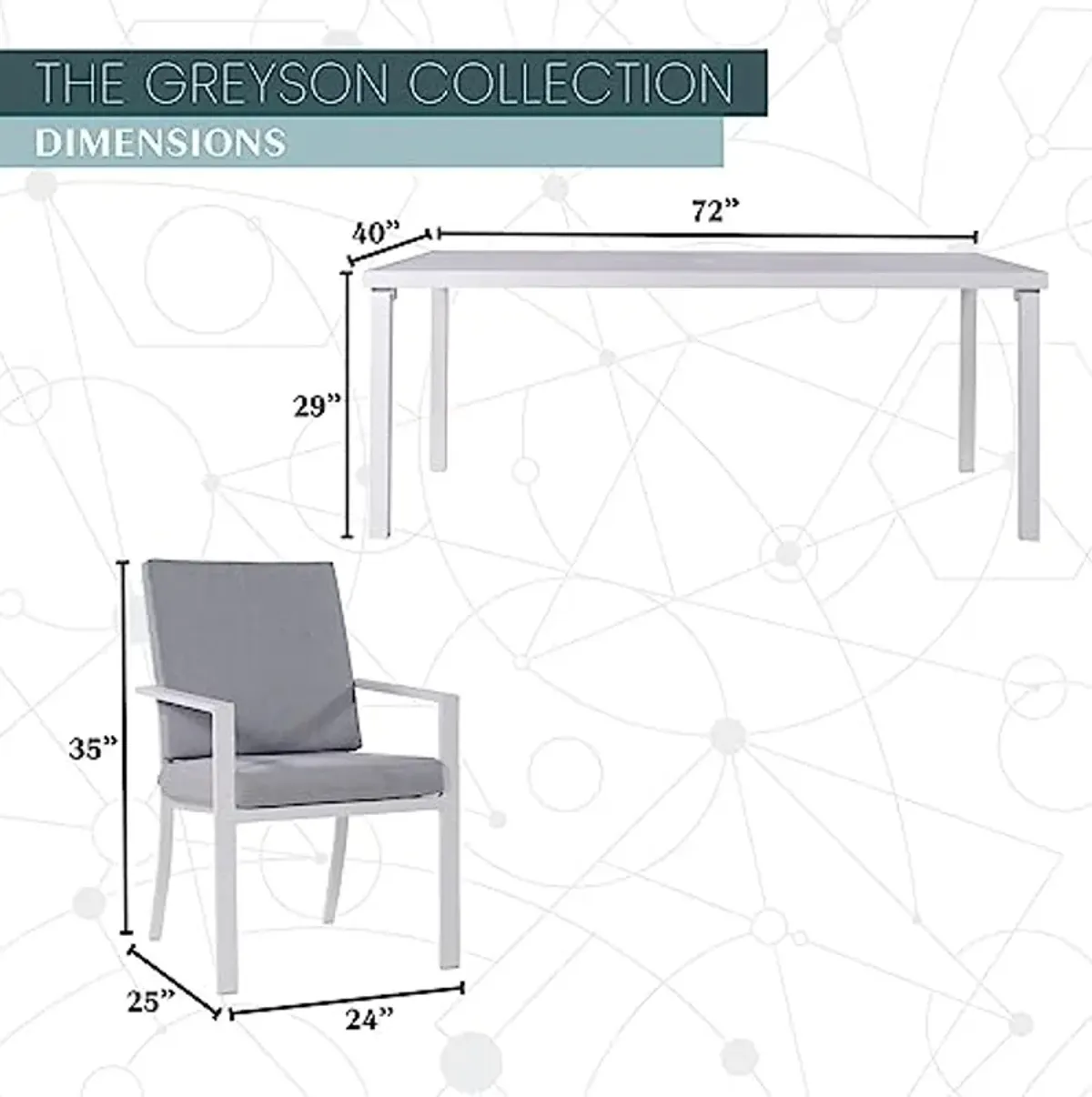 Mod Furniture Greyson 7-Piece Outdoor Dining Set, Patio Dining Set for 6 with Aluminum Dining Chairs, Plush Cushions and 72" x 40" Slat Top Table, Rust-Resistant, All-Weather