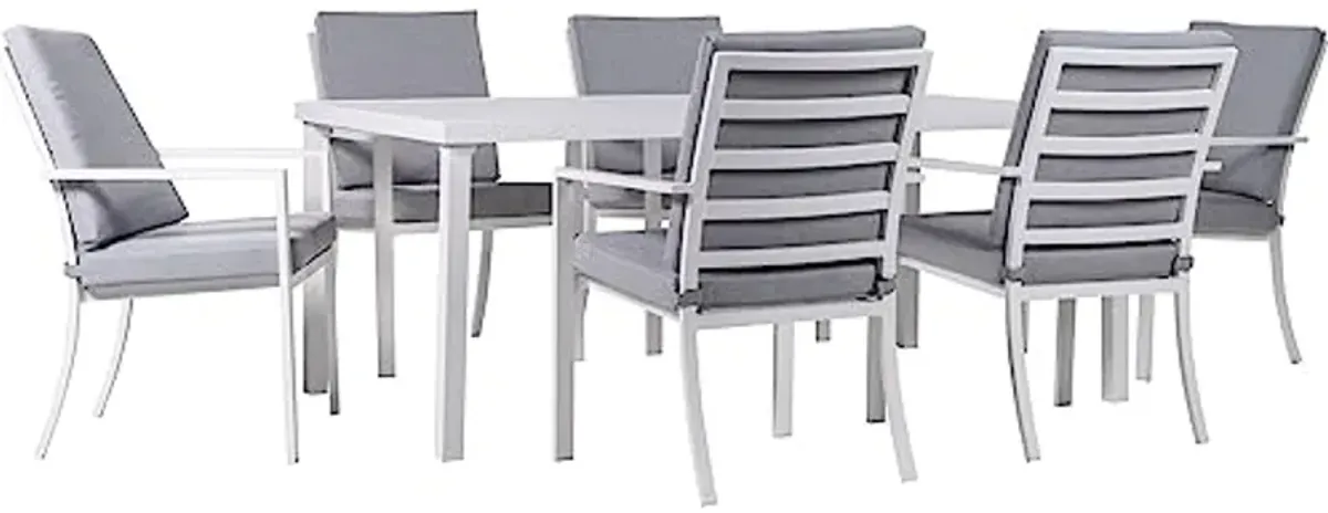 Mod Furniture Greyson 7-Piece Outdoor Dining Set, Patio Dining Set for 6 with Aluminum Dining Chairs, Plush Cushions and 72" x 40" Slat Top Table, Rust-Resistant, All-Weather