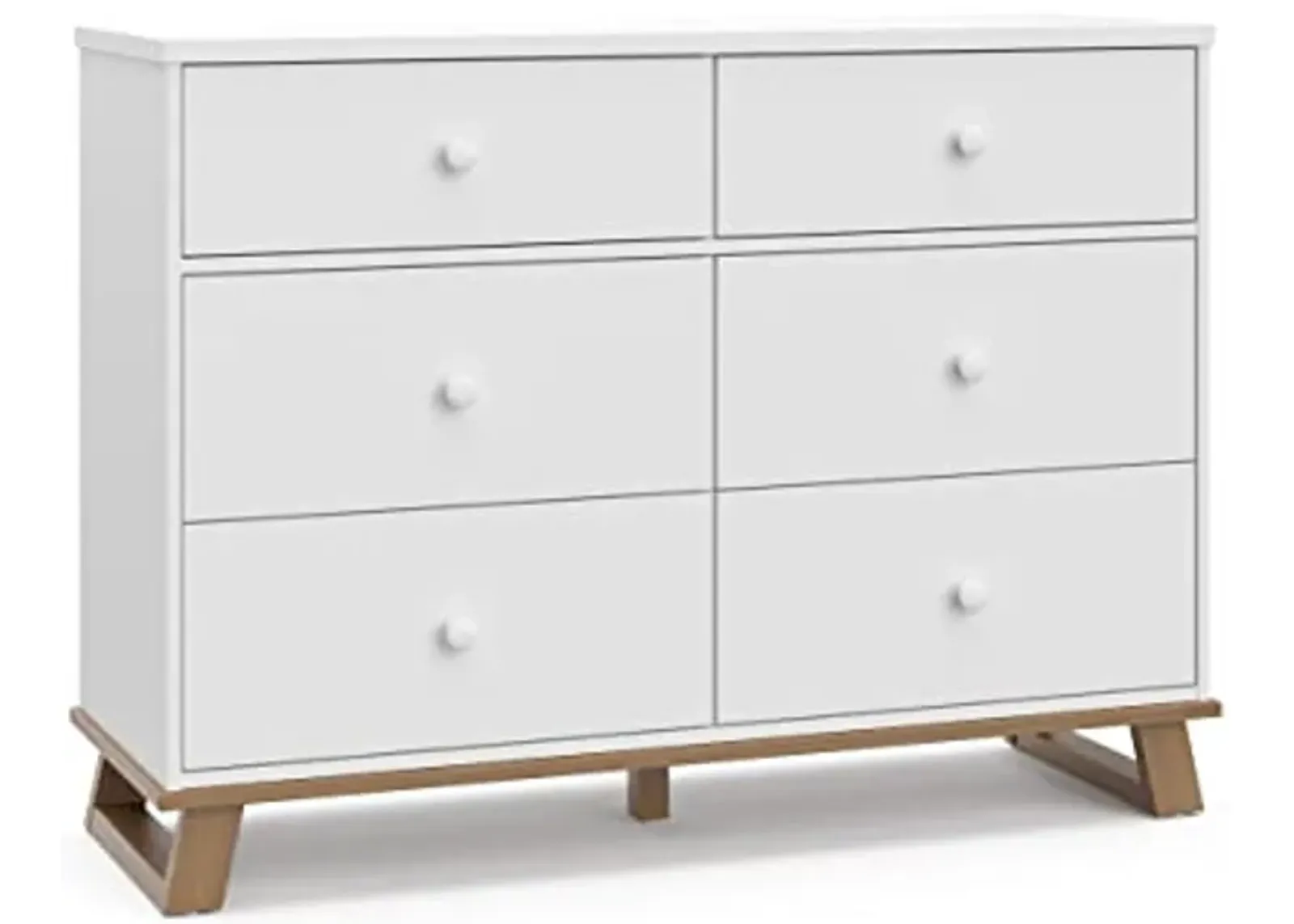 Storkcraft Modern 6 Drawer Double Dresser (White with Vintage Driftwood) – GREENGUARD Gold Certified, Modern Double Dresser for Nursery and Kids Bedroom, Wide Dresser Organizer for Children’s Bedroom