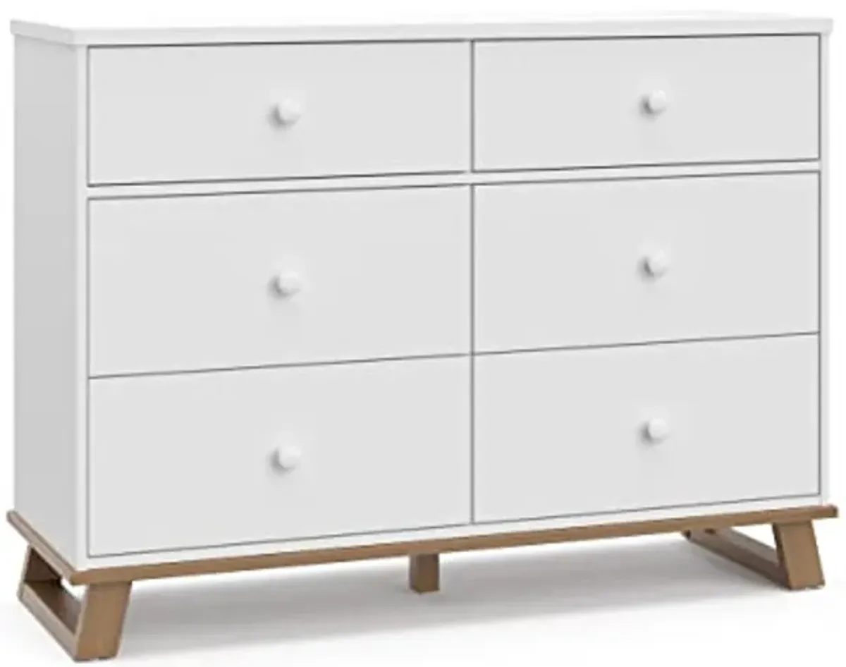 Storkcraft Modern 6 Drawer Double Dresser (White with Vintage Driftwood) – GREENGUARD Gold Certified, Modern Double Dresser for Nursery and Kids Bedroom, Wide Dresser Organizer for Children’s Bedroom