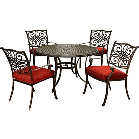 Hanover TRADDN5PC-RED TRADDN5PC Traditions Five Piece Round Aluminum Framed Outdoor Dining Set with Cushions