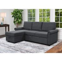 Abbyson Living Fabric Storage Sofa Bed Reversible Sectional, Charcoal Gray