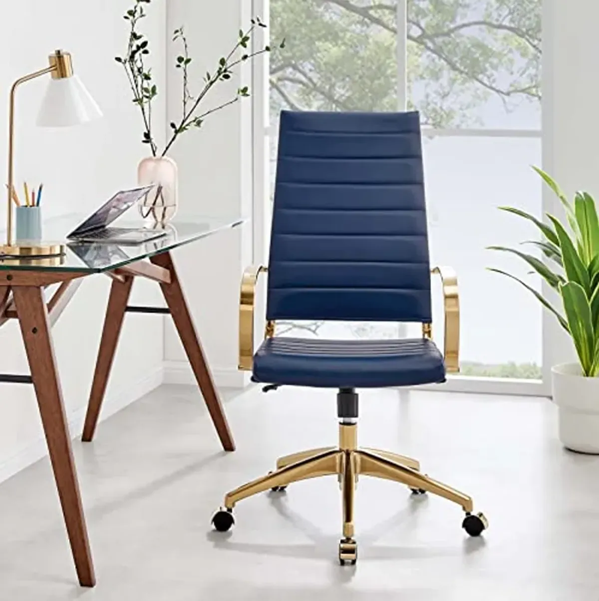 Modway Jive Stainless Steel, High Back Office Chair, Gold Navy