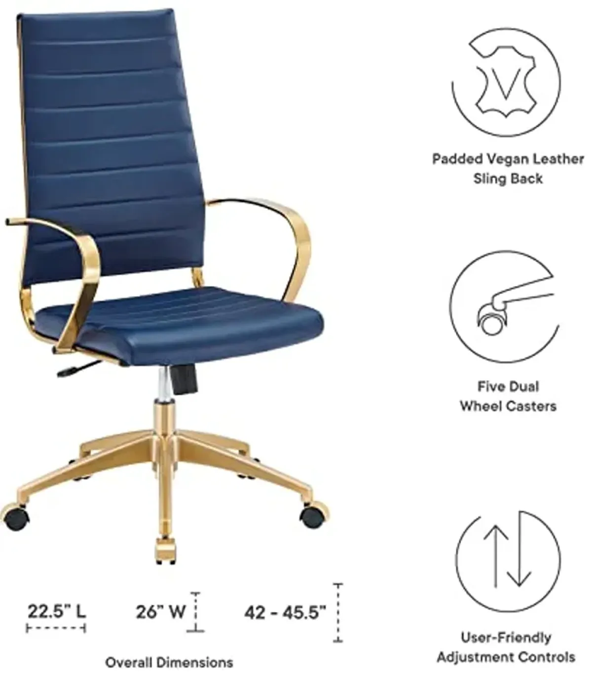 Modway Jive Stainless Steel, High Back Office Chair, Gold Navy