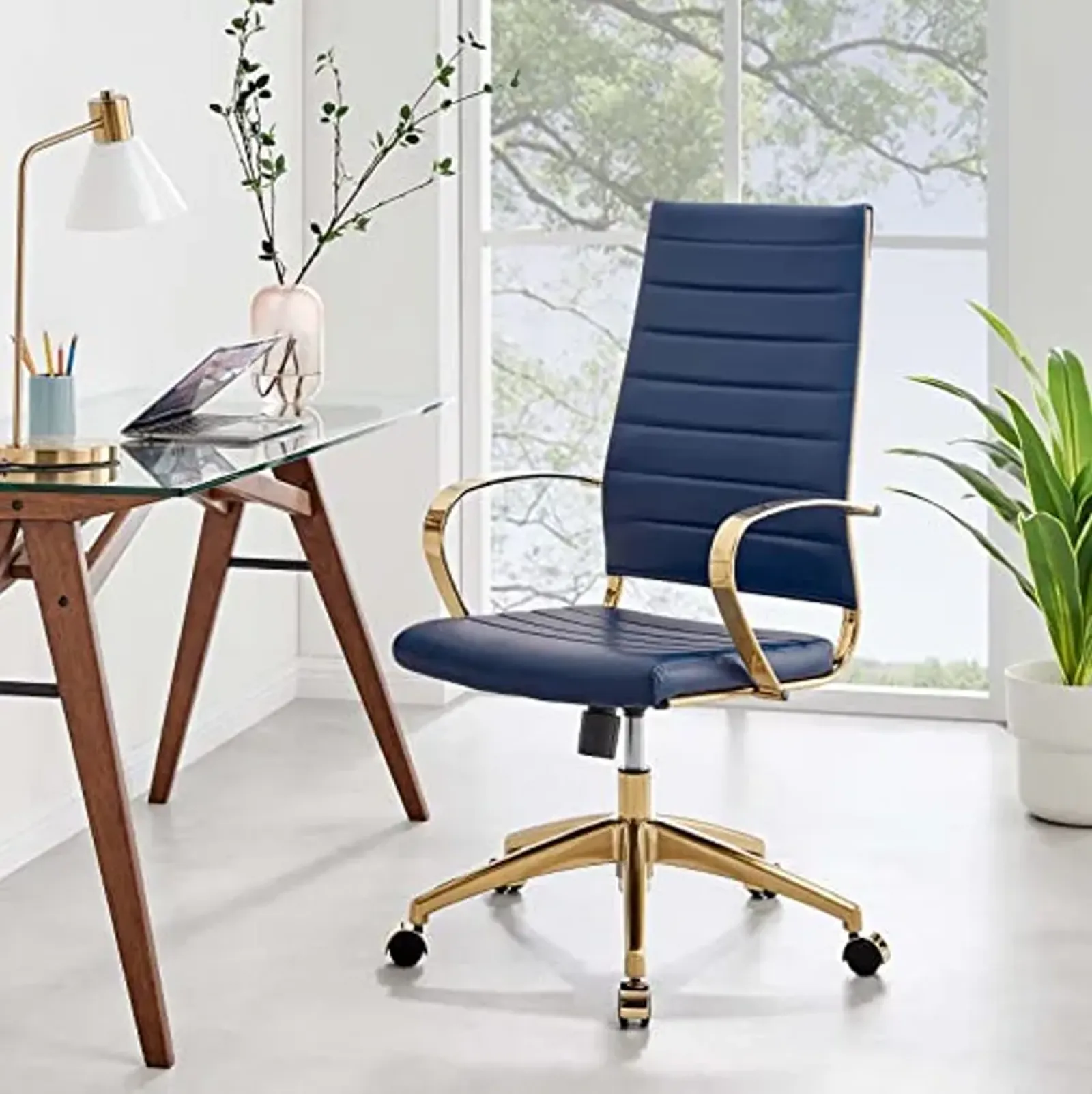 Modway Jive Stainless Steel, High Back Office Chair, Gold Navy