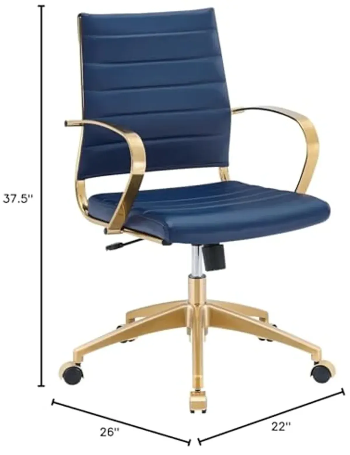 Modway Jive Stainless Steel, Mid Back Office Chair, Gold Navy