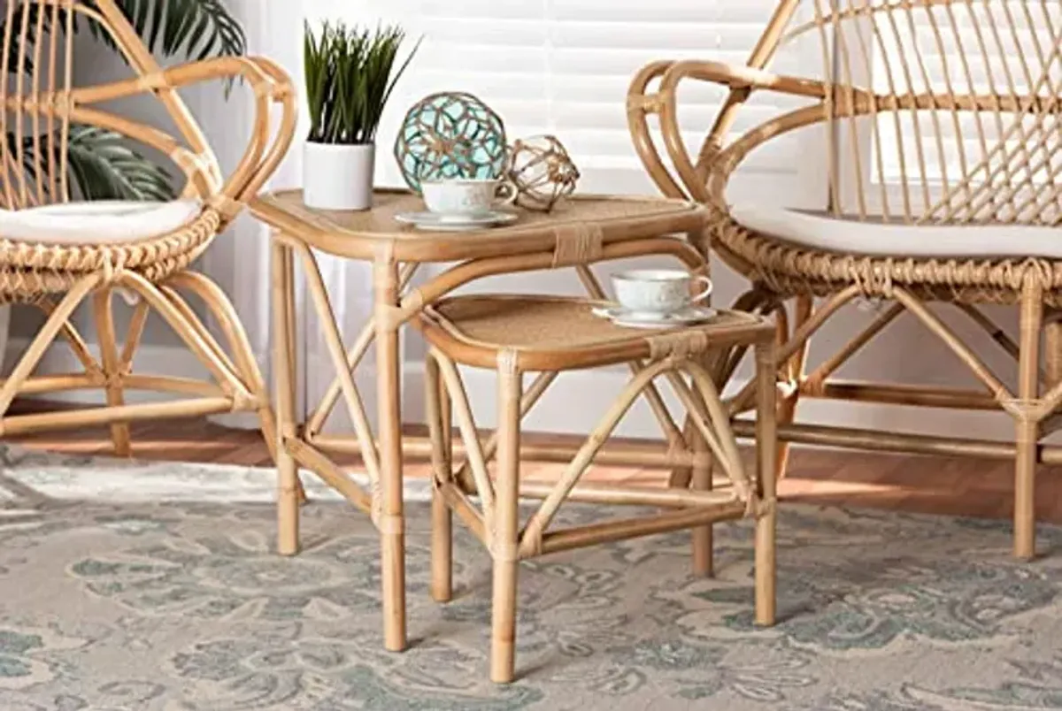 Baxton Studio Jayden Modern Bohemian Natural Brown Finished Rattan 2-Piece End Table Set