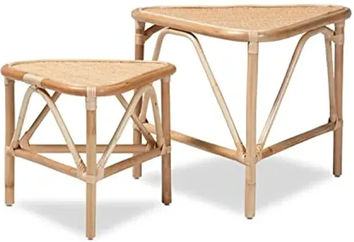 Baxton Studio Jayden Modern Bohemian Natural Brown Finished Rattan 2-Piece End Table Set
