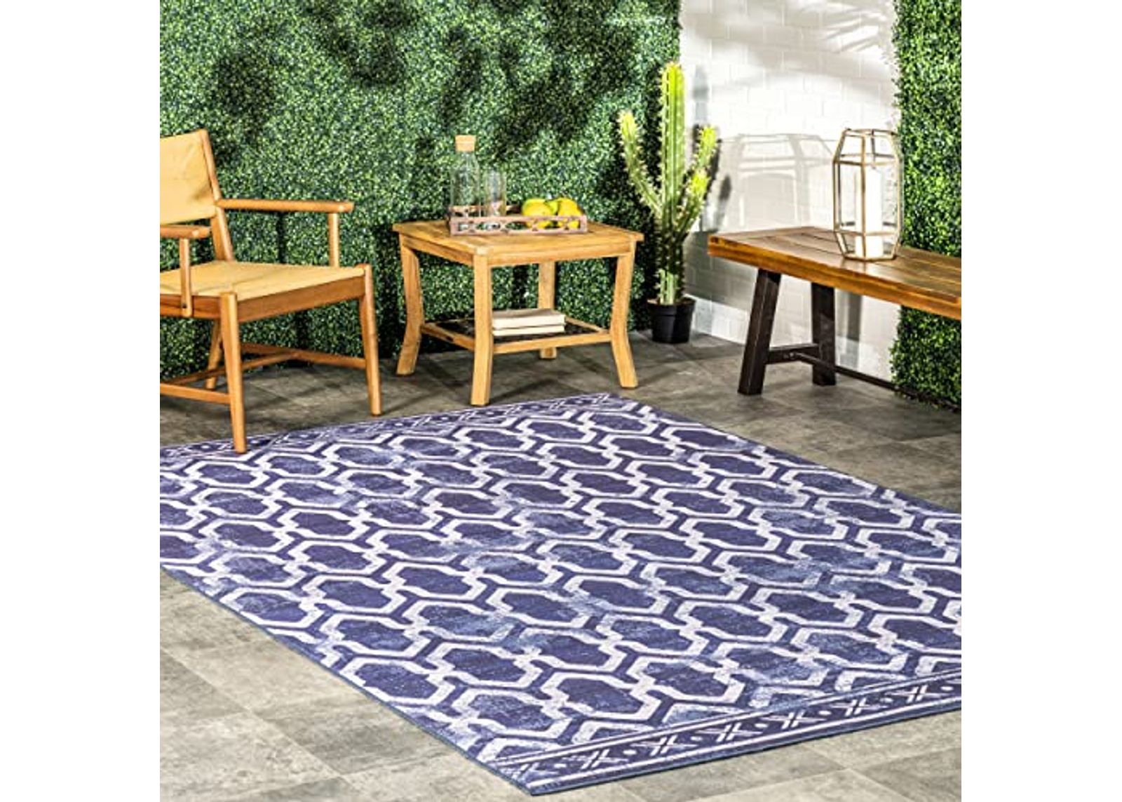 nuLOOM FAE Geometric Machine Washable Indoor/Outdoor Area Rug, 6x9, Blue