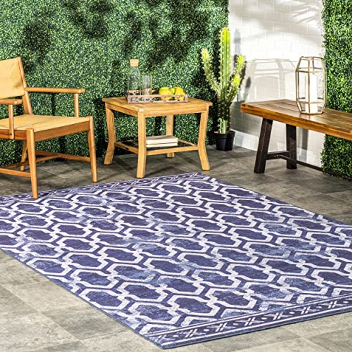 nuLOOM FAE Geometric Machine Washable Indoor/Outdoor Area Rug, 6x9, Blue