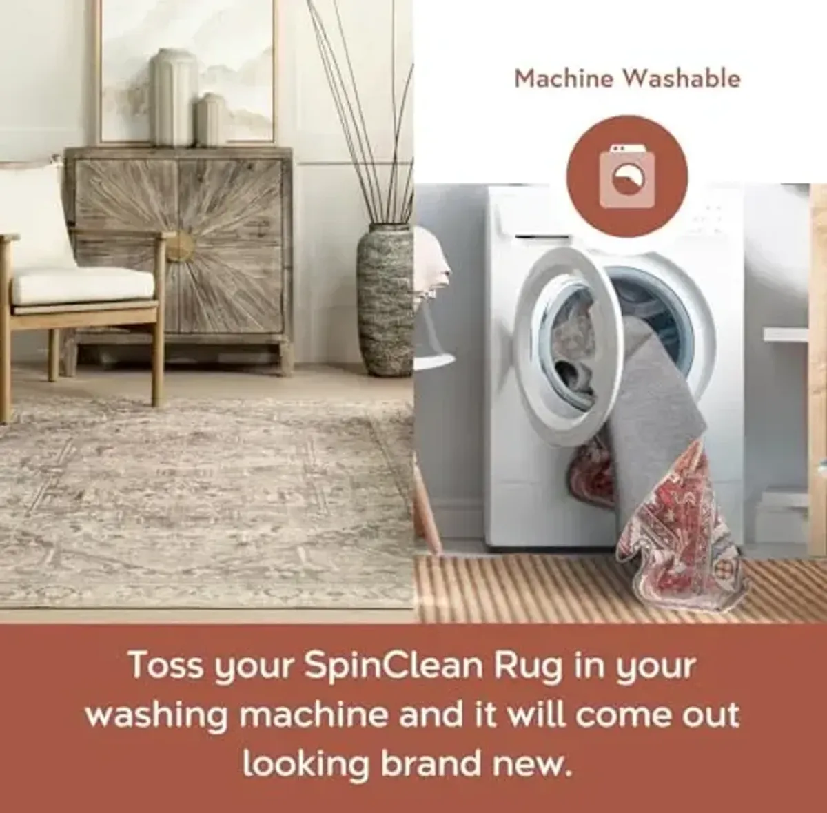 nuLOOM 2' x 6' SpinClean Machine Washable Stain-Resistant Area Rug with Non Slip Backing, Low Profile for Living Room, Bedroom, and Dining Room, Brielle Grey/Tan