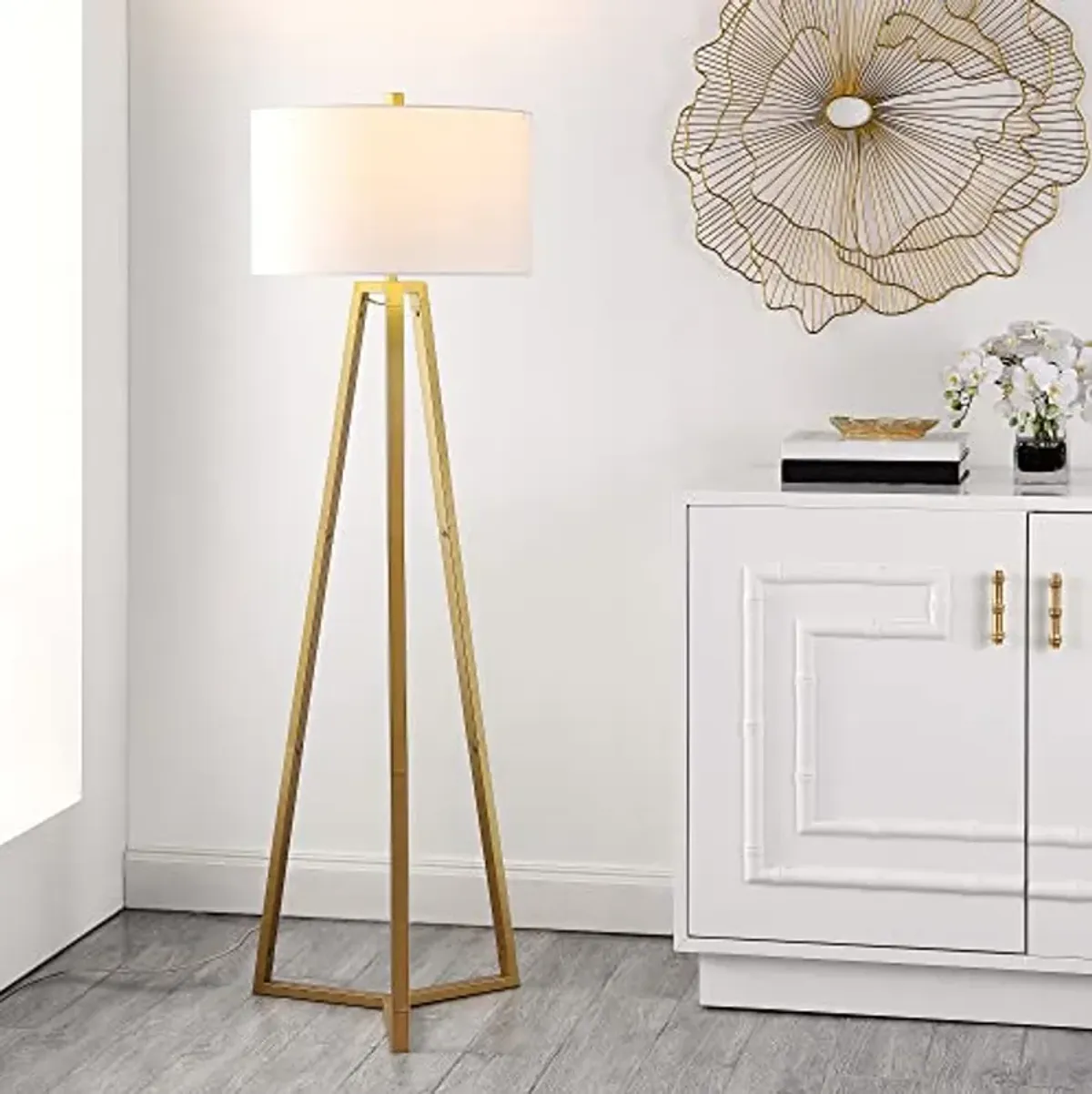 SAFAVIEH Lighting Collection Deisa Contemporary Gold 64-inch Tripod Floor Lamp (LED Bulb Included)