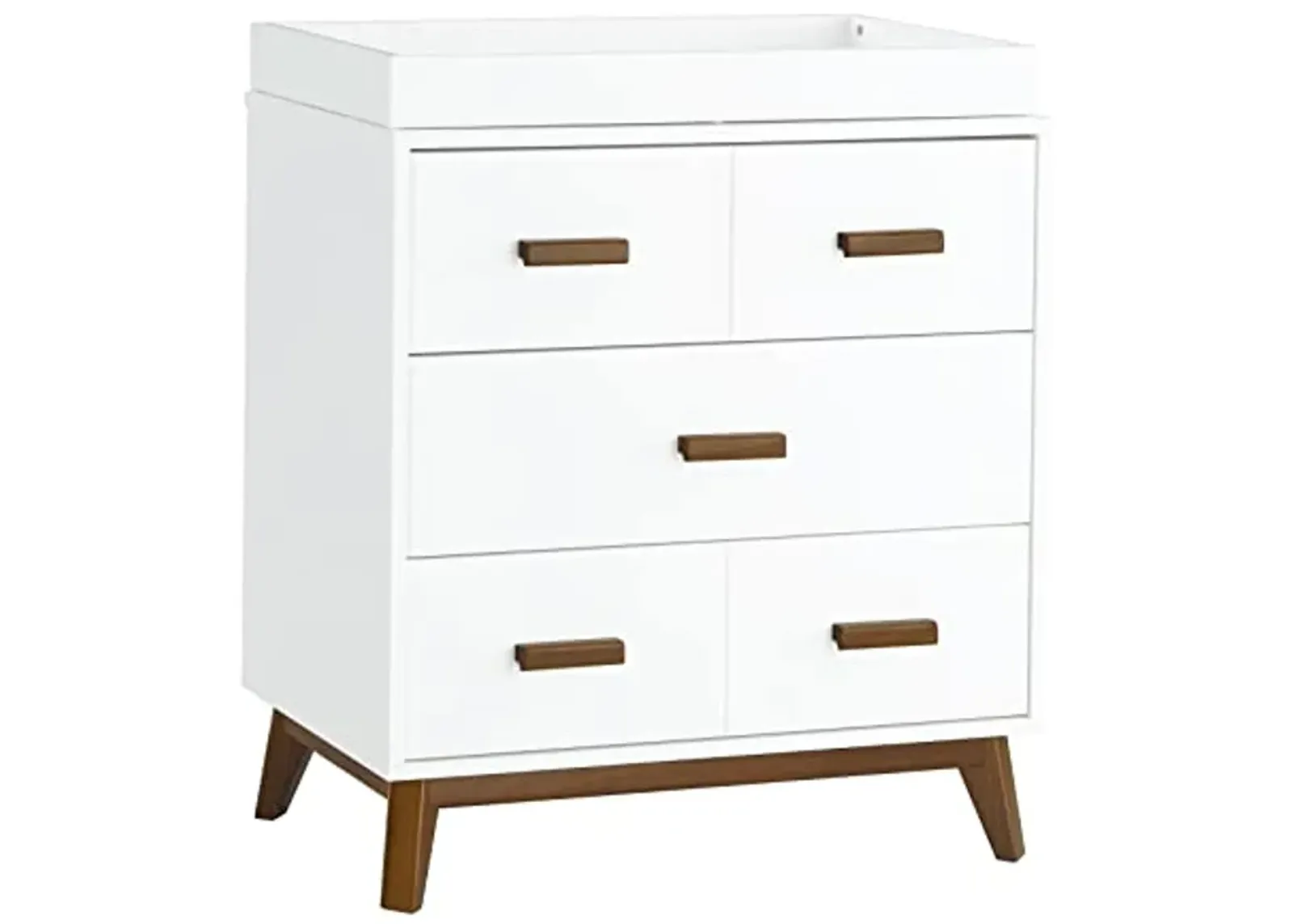 Babyletto Scoot 3-Drawer Changer Dresser with Removable Changing Tray in White and Natural Walnut, Greenguard Gold Certifie