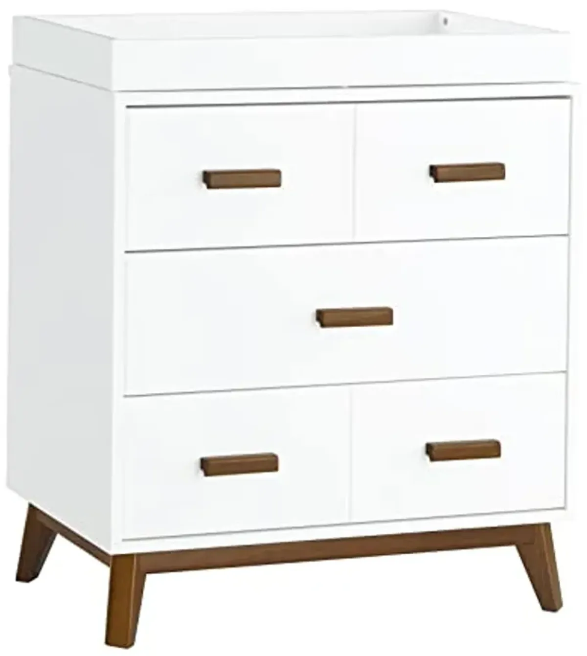 Babyletto Scoot 3-Drawer Changer Dresser with Removable Changing Tray in White and Natural Walnut, Greenguard Gold Certifie