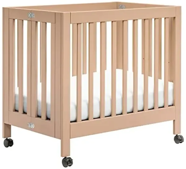 Babyletto Origami Mini Portable Folding Crib with Wheels in Canyon, 2 Adjustable Mattress Positions, Greenguard Gold Certified