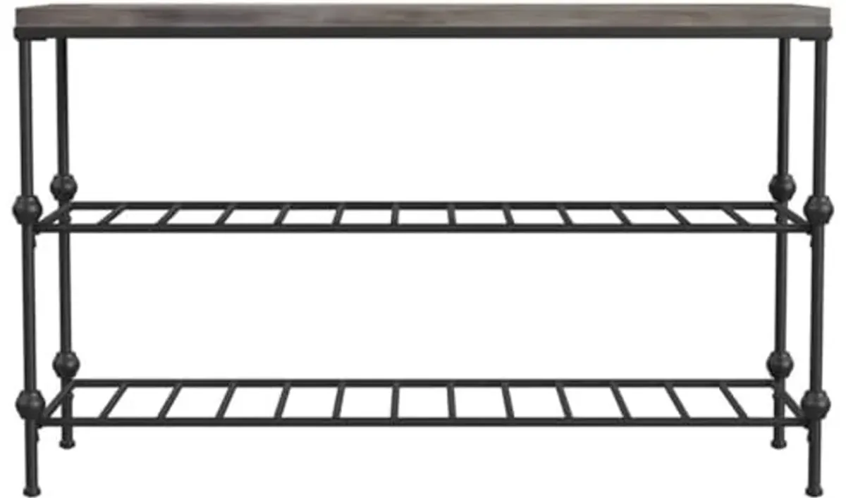 Bassett Mirror Company Emery II Console Table in Gray Wood and Black Metal