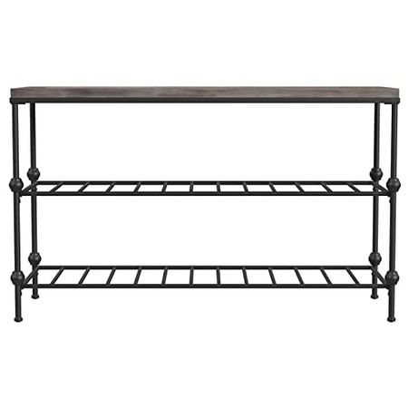 Bassett Mirror Company Emery II Console Table in Gray Wood and Black Metal