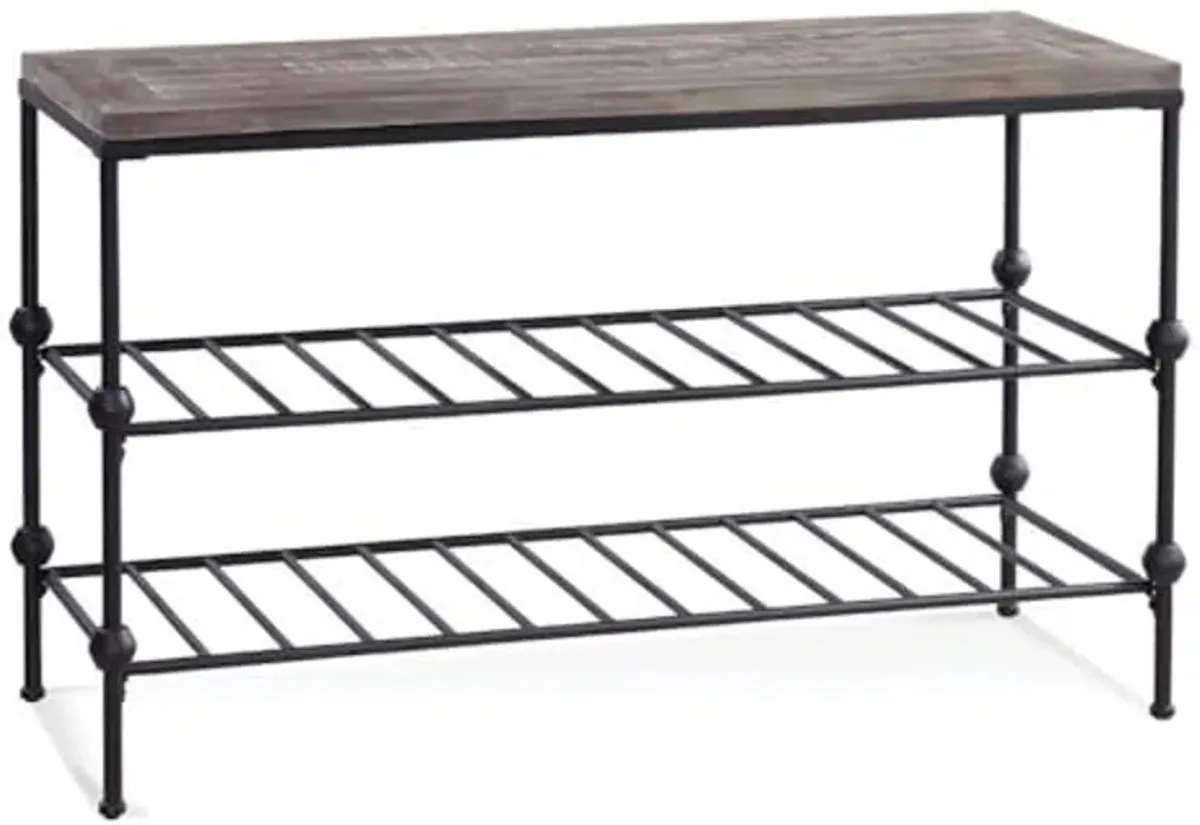 Bassett Mirror Company Emery II Console Table in Gray Wood and Black Metal