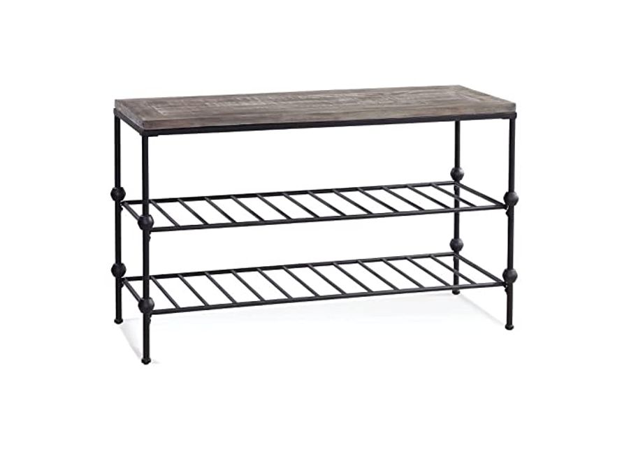 Bassett Mirror Company Emery II Console Table in Gray Wood and Black Metal