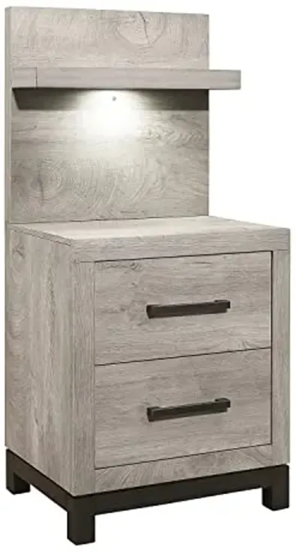 Lexicon Azalea Nightstand with Wall Panel, Light Gray/Gunmetal