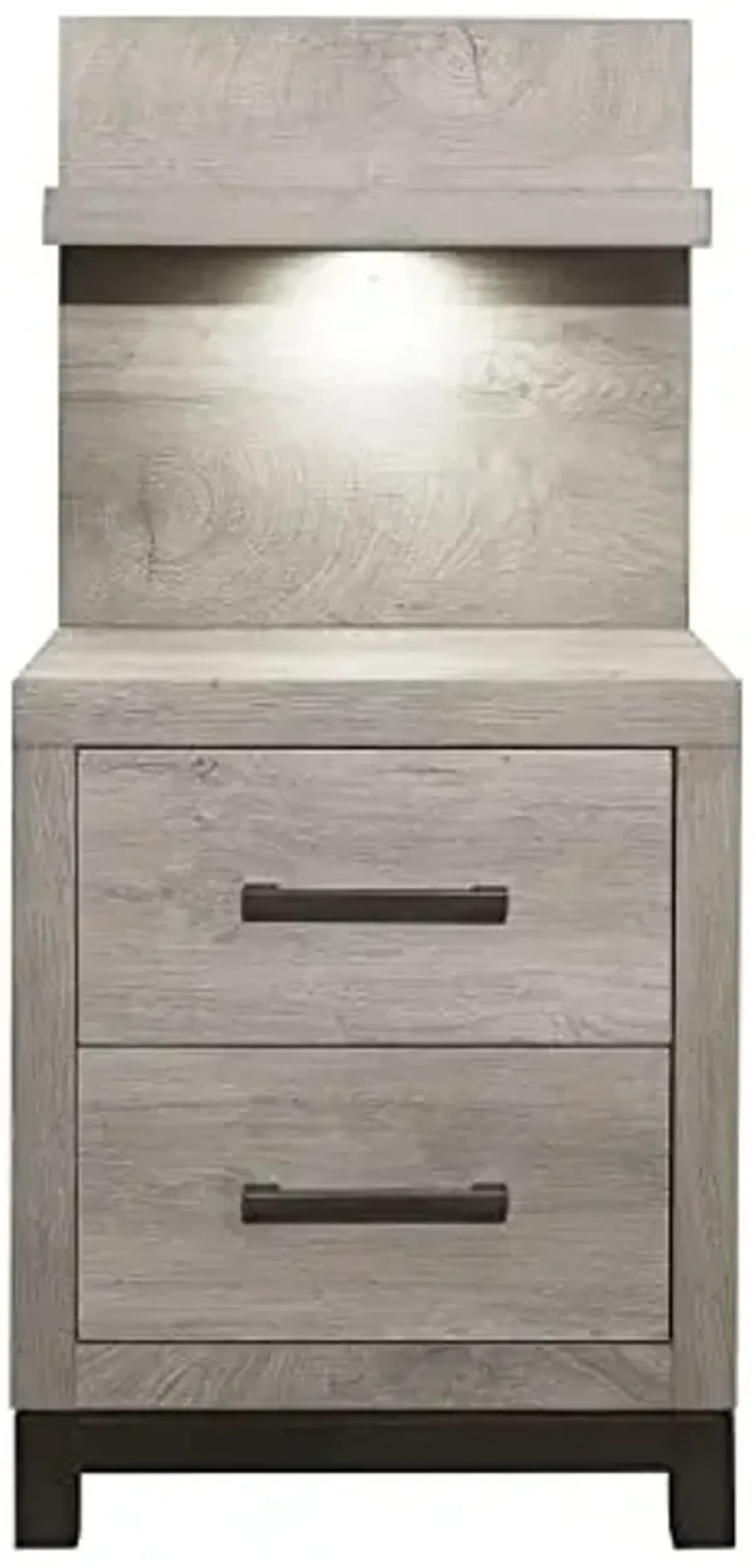Lexicon Azalea Nightstand with Wall Panel, Light Gray/Gunmetal