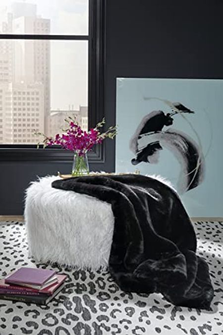Signature Design by Ashley Gariland Modern Faux Rabbit Fur 50 x 60 Inch Throw Blanket, Black