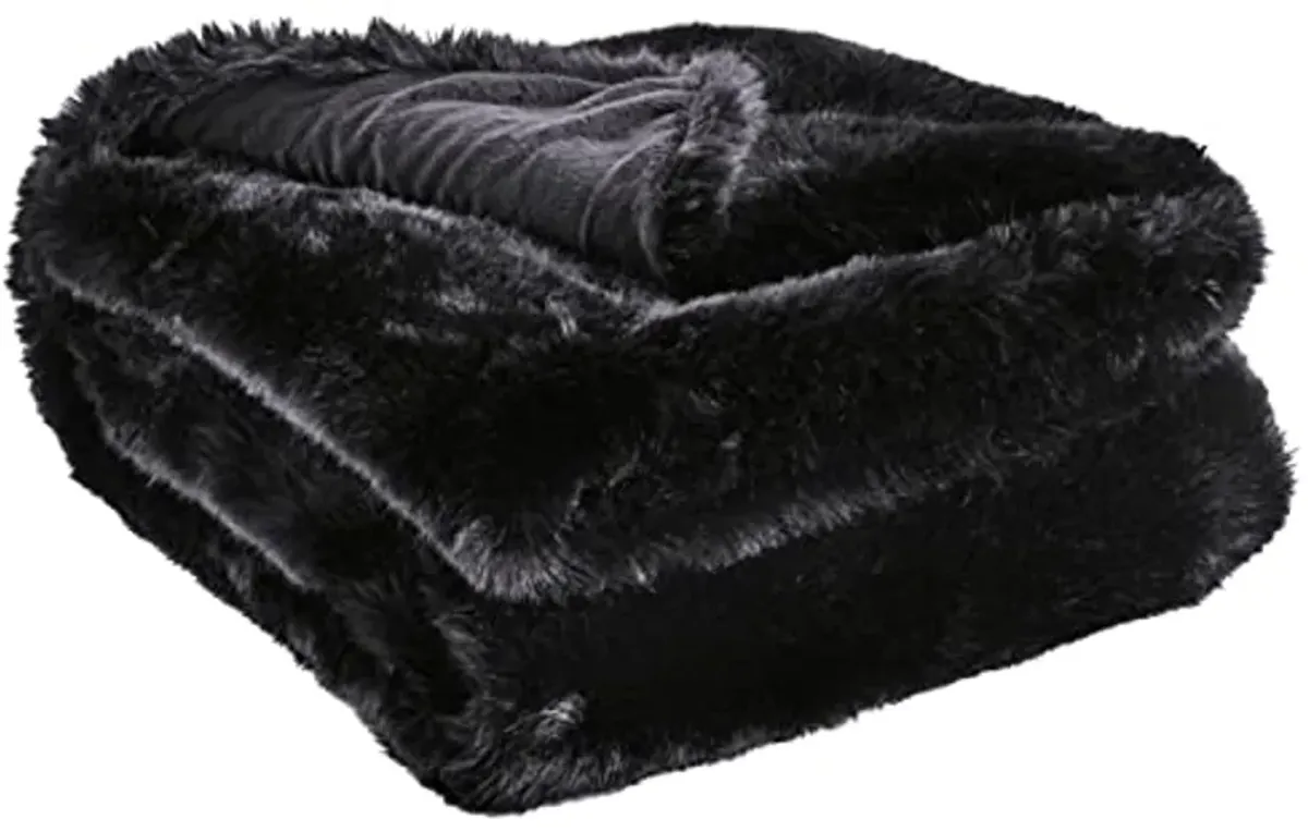 Signature Design by Ashley Gariland Modern Faux Rabbit Fur 50 x 60 Inch Throw Blanket, Black