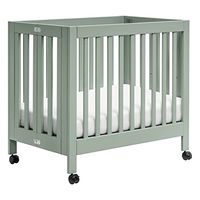 Babyletto Origami Mini Portable Crib Folding with Wheels in Light Sage, 2 Adjustable Mattress Positions, Greenguard Gold Certified