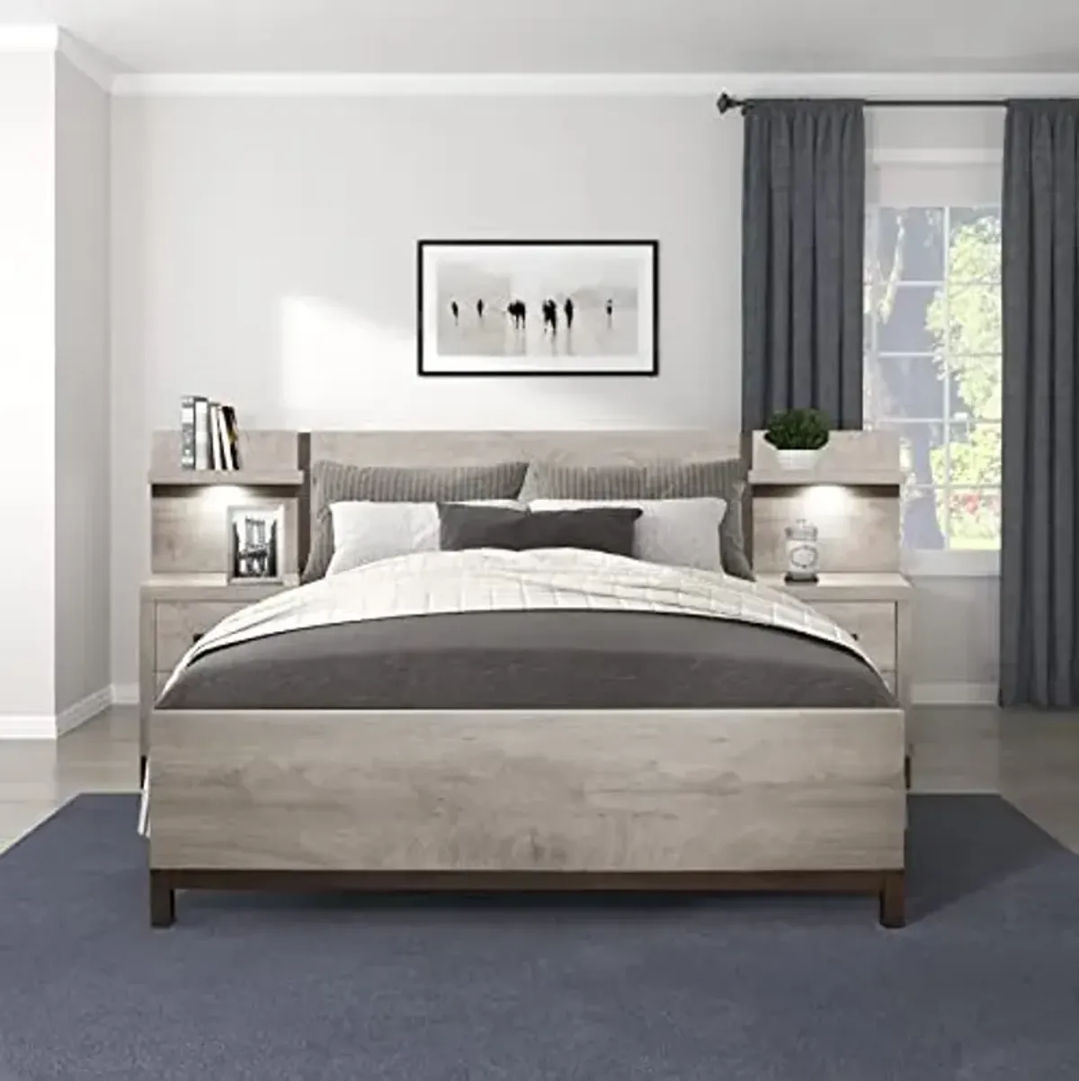 Lexicon Azalea 3-Piece Bedroom Set, Queen, Light Gray/Gunmetal