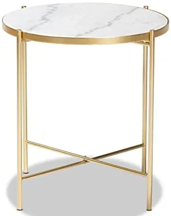 Baxton Studio Maddock End Tables, Marble White/Gold