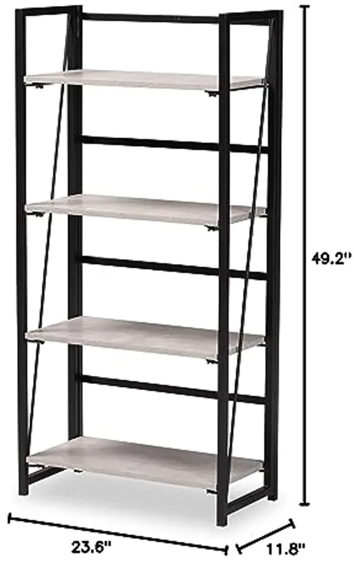 Baxton Studio Lakota Modern Industrial Light Grey Finished Wood and Black Metal 4-Tier Display Shelf