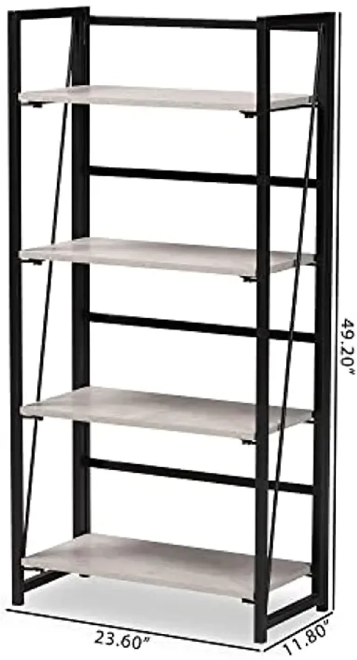 Baxton Studio Lakota Modern Industrial Light Grey Finished Wood and Black Metal 4-Tier Display Shelf