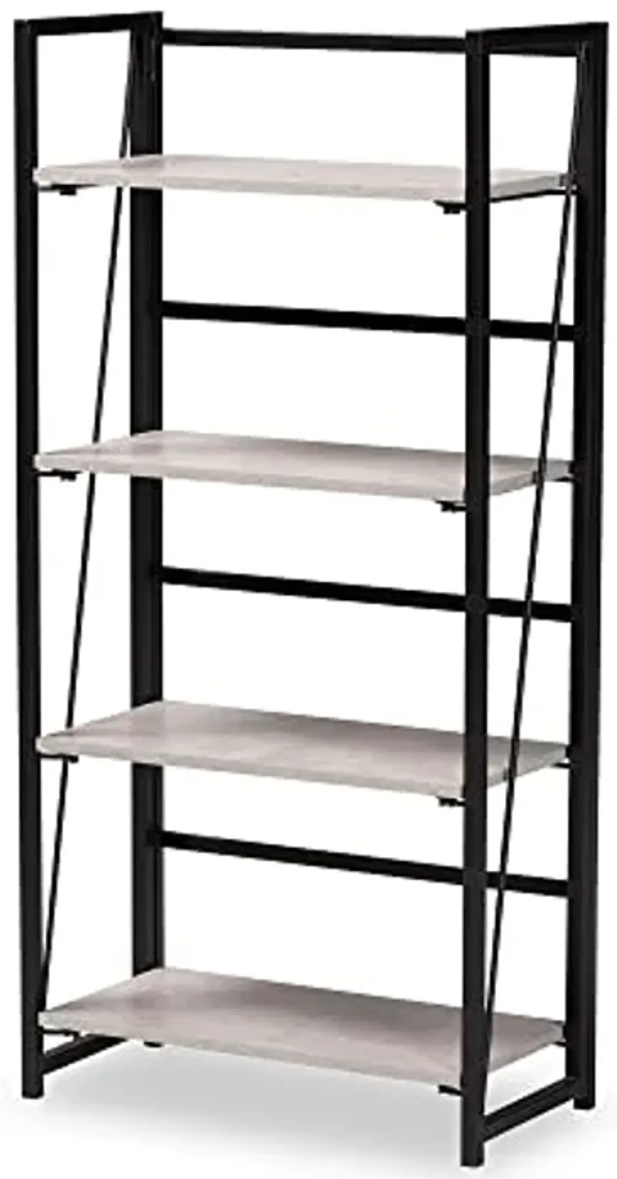 Baxton Studio Lakota Modern Industrial Light Grey Finished Wood and Black Metal 4-Tier Display Shelf