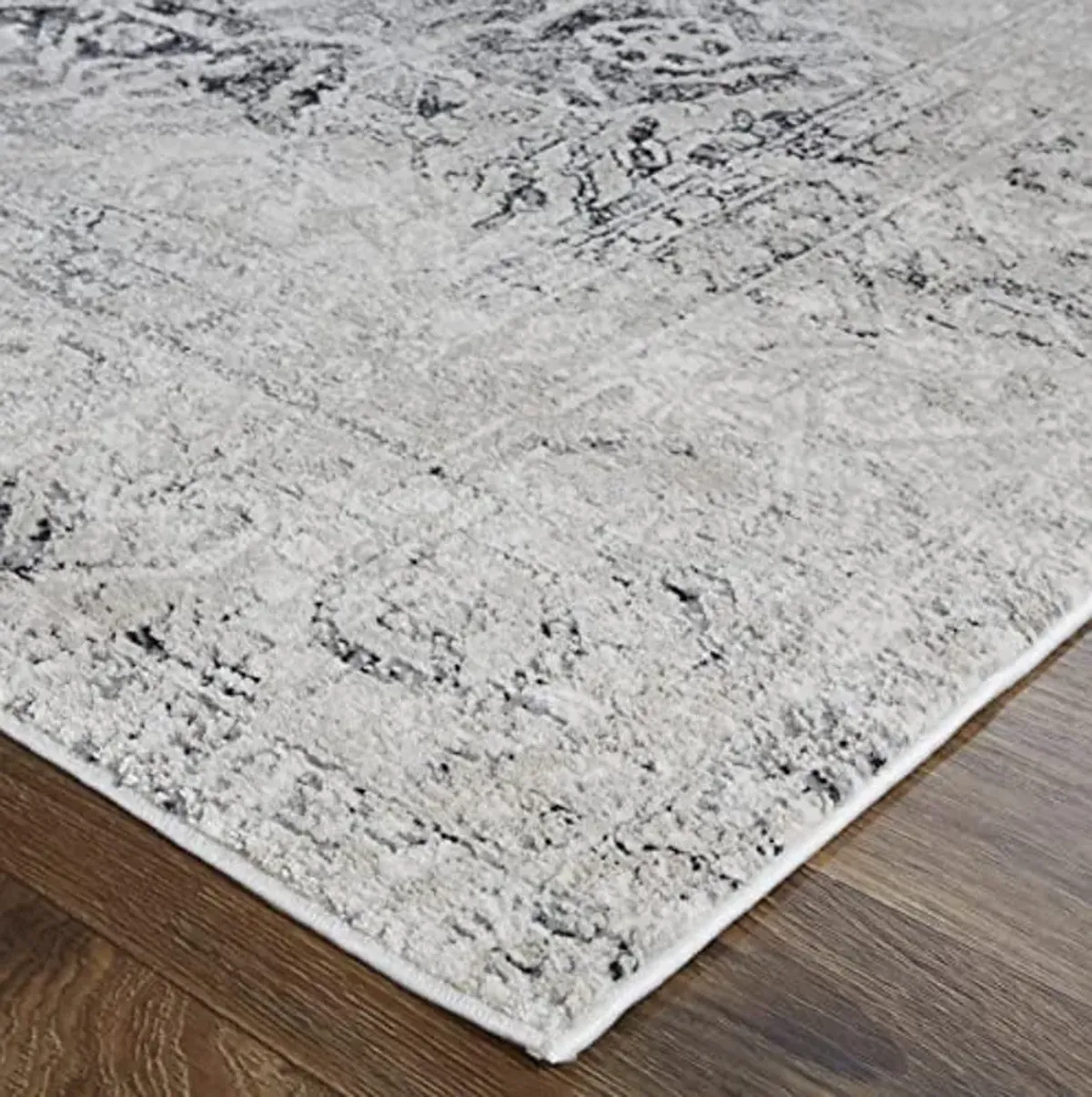 Feizy Rugs - Macklaine Distressed Metallic Rug, Ivory/Silver/Black, 6ft7in x 9ft6in Area Rug