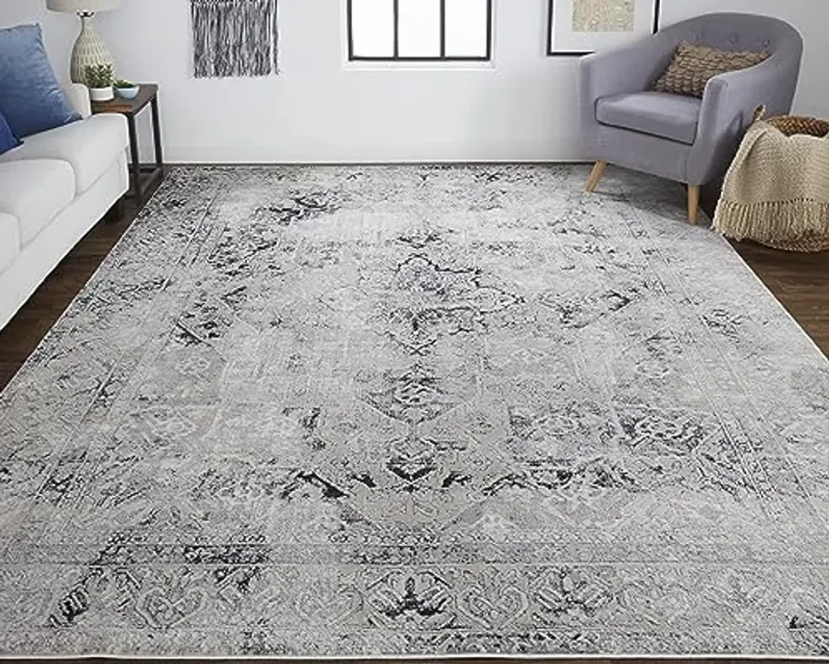 Feizy Rugs - Macklaine Distressed Metallic Rug, Ivory/Silver/Black, 6ft7in x 9ft6in Area Rug