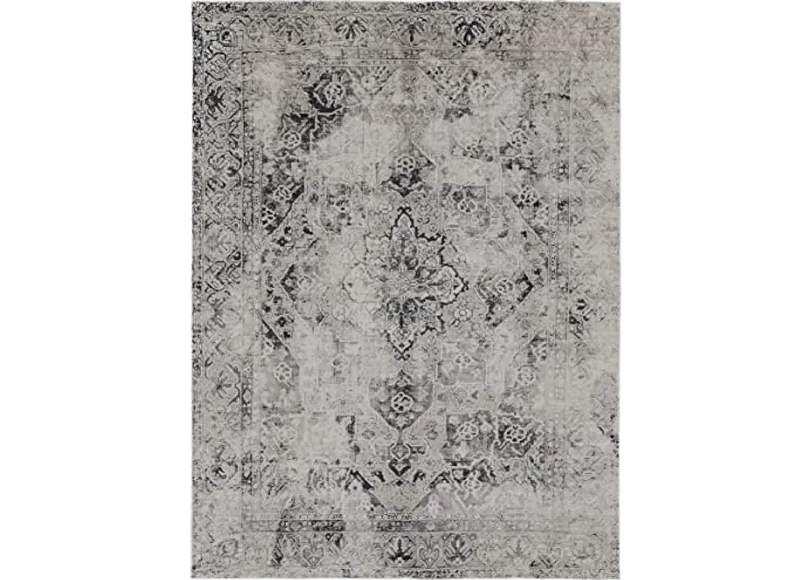 Feizy Rugs - Macklaine Distressed Metallic Rug, Ivory/Silver/Black, 6ft7in x 9ft6in Area Rug