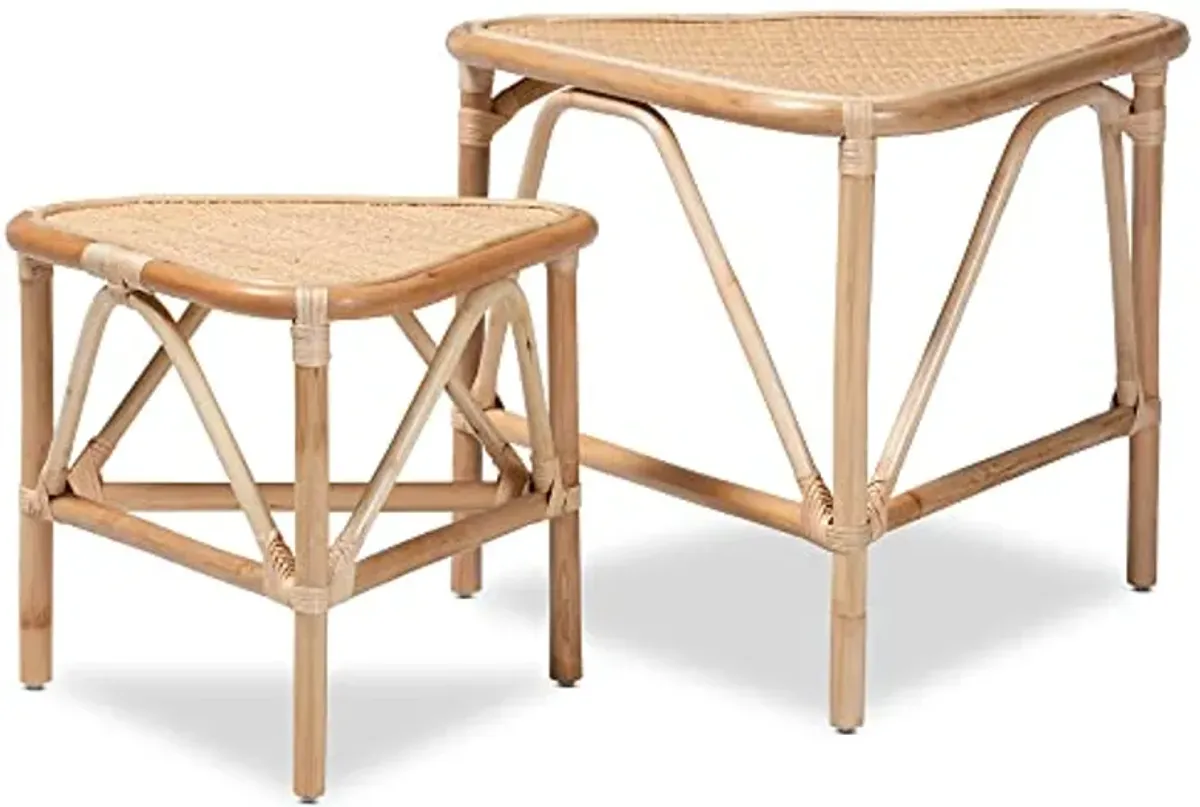 Baxton Studio Valerie Natural Rattan Nesting End Table, 2-Piece Set