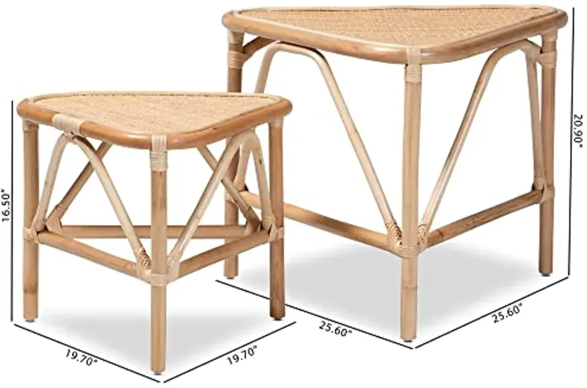 Baxton Studio Valerie Natural Rattan Nesting End Table, 2-Piece Set