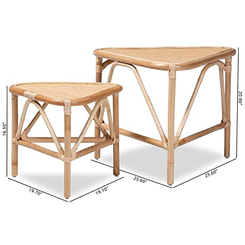 Baxton Studio Valerie Natural Rattan Nesting End Table, 2-Piece Set