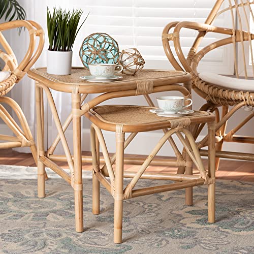 Baxton Studio Valerie Natural Rattan Nesting End Table, 2-Piece Set