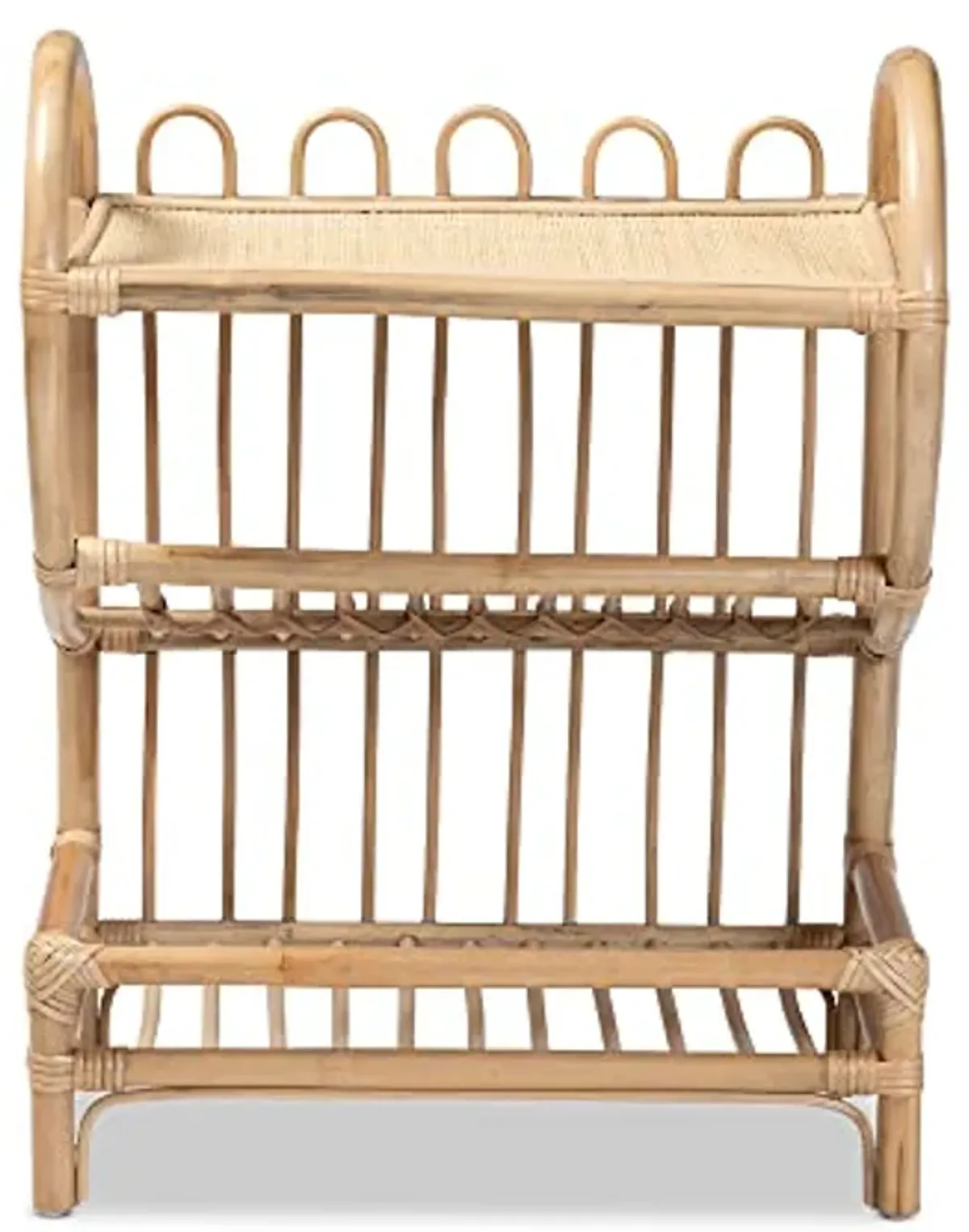 Bali & pari Liora Modern Bohemian Natural Rattan 2-Tier Display Shelf