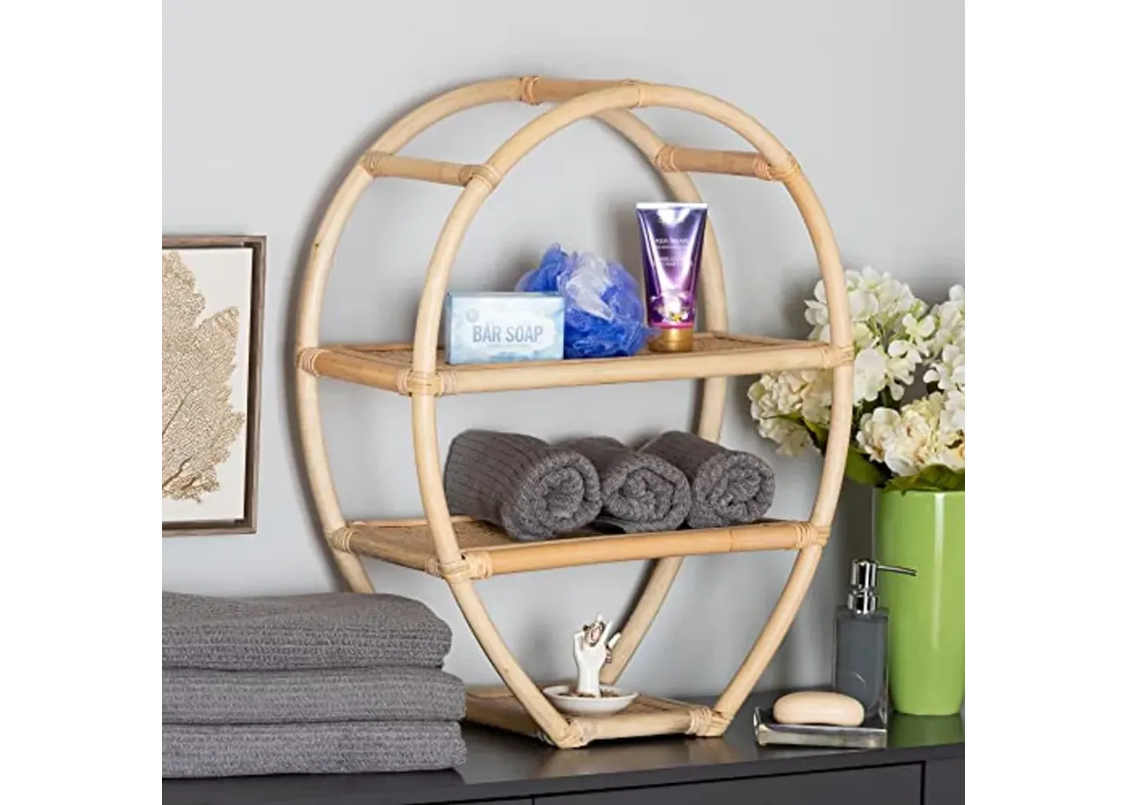 Bali & pari Ruana Modern Bohemian Natural Rattan 3-Tier Display Shelf