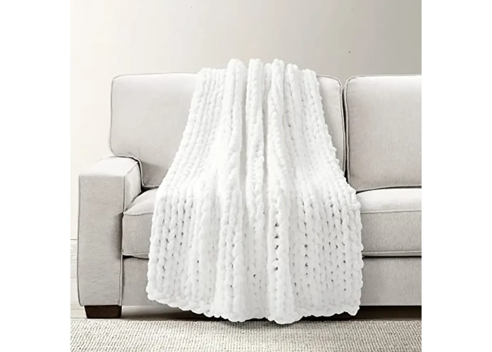 Lush Decor Hygge Ultra Soft Cozy Chenille Chunky Knit Throw Blanket, 50" x 40", White