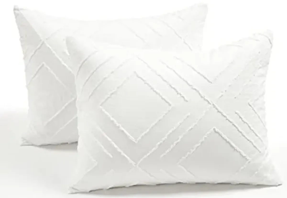 Lush Decor Diamond Clip Jacquard Duvet Cover 3 Piece Set, King, White