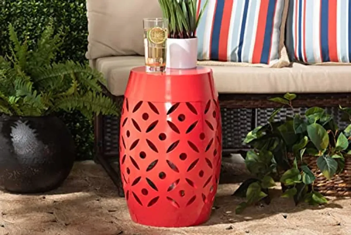 Baxton Studio Hallie Contemporary Red Metal Outdoor Side Table