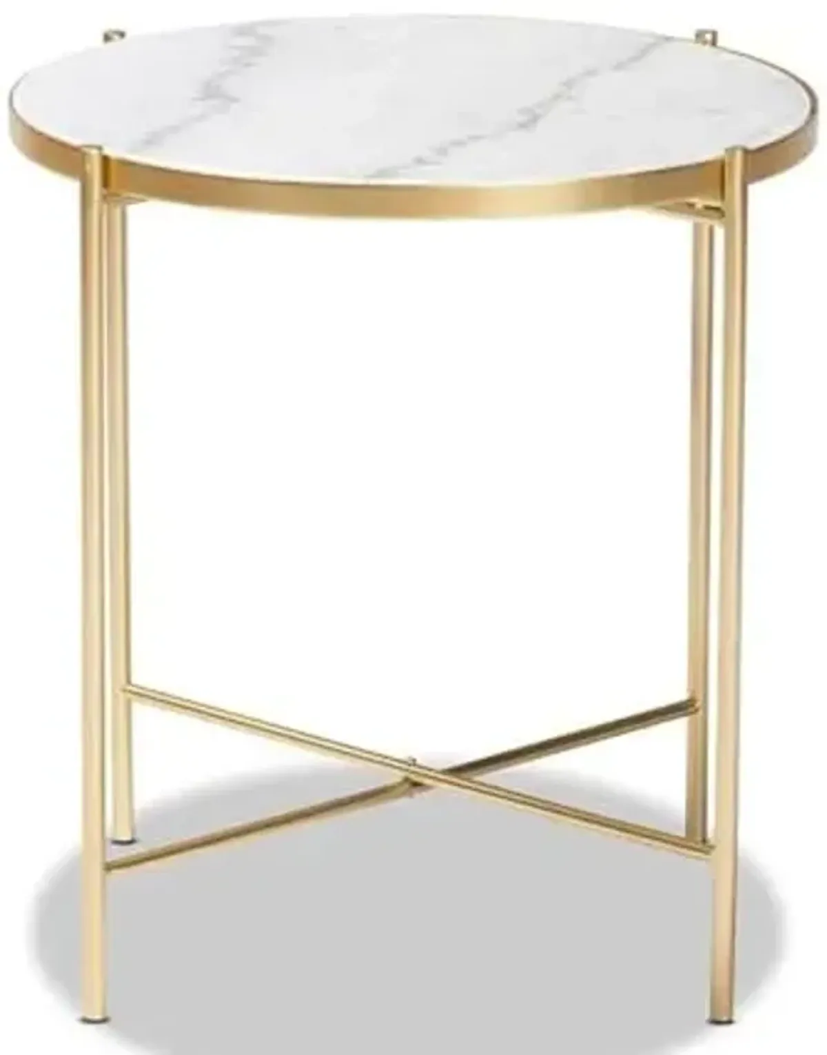 Baxton Studio Maddock Contemporary Gold Metal End Table with Marble Tabletop